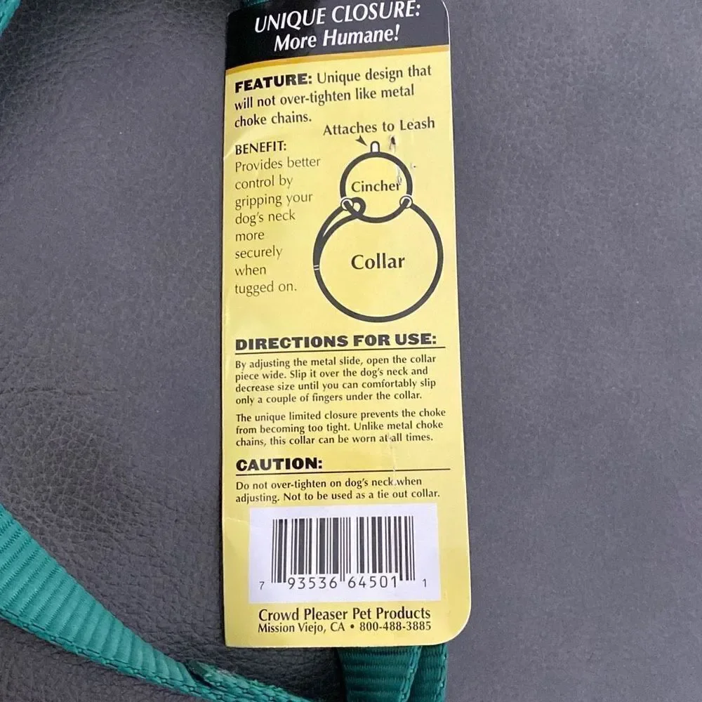 Dog Collar Adjustable THE GRRRIP Limited Choke Collar Nylon 18”-30” Green